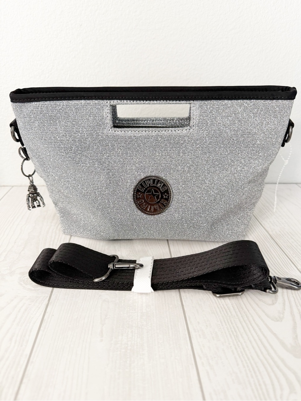 Kipling NEW Stevie Going Out Shimmer Silver Crossbody Clutch Bag